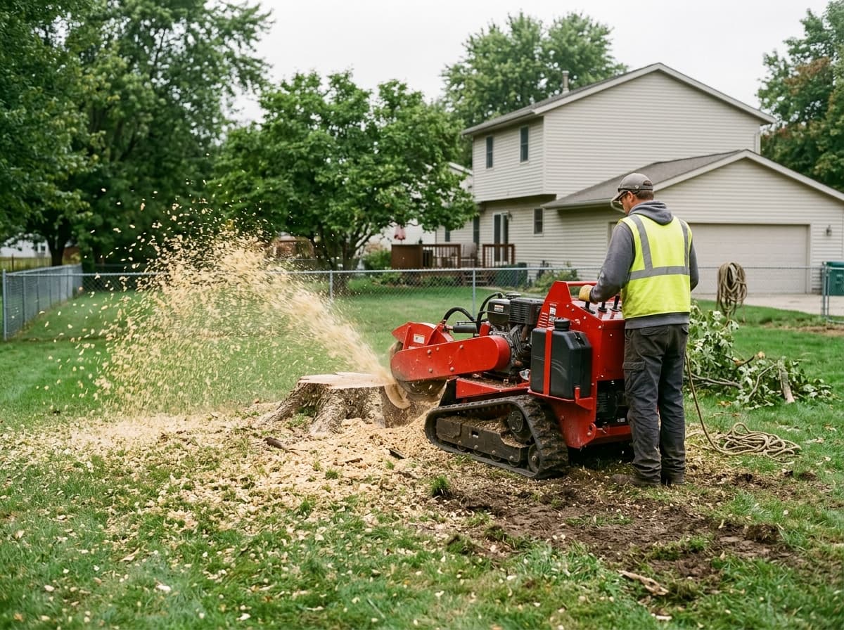 A stump grinder taking a stump down below grade